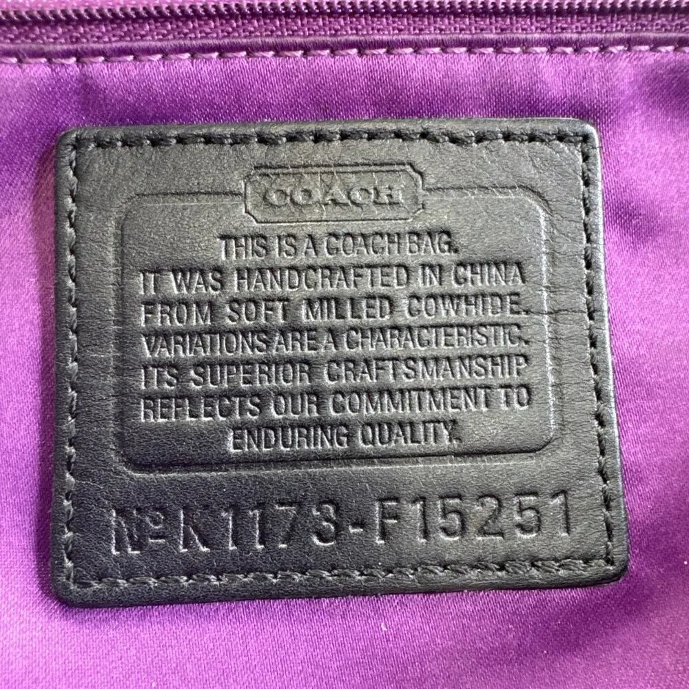 COACH Carly Medium Hobo Bag Black Pebbled Leather Shoulder Purse F15251 Purple